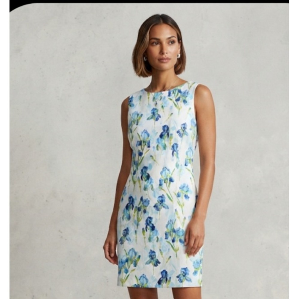 AGB Dress Womens Blue Iris Floral Sleeveless Sheath Dress Size 16 0344V21